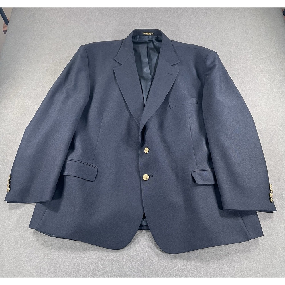 VTG Tate's Ville Platte Mens 52R Navy Wool Blazer Gold Buttons Classic Fit USA